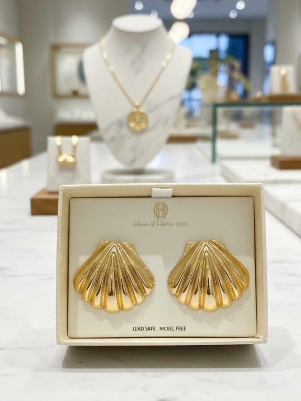 House of Harlow 1960 Gold Shell Clip-On Earrings